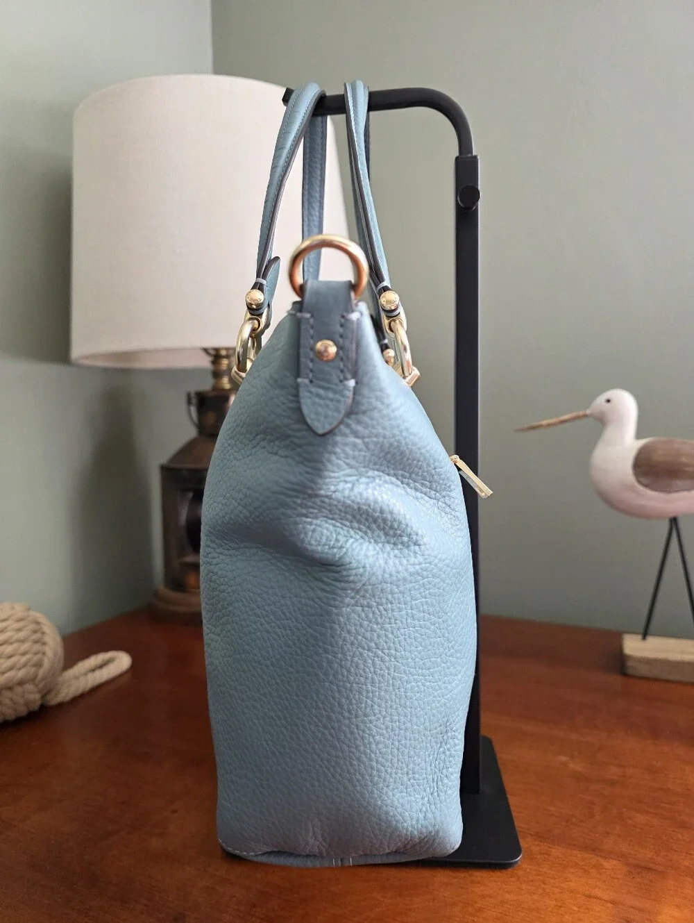 Coach C6229 Kasey Satchel Sky Blue Pebbled Leather Crossbody Bag